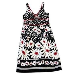 EUC Madison Leigh Floral Cotton Sun‎ Dress Black Red White Womens 10P Lined cups
